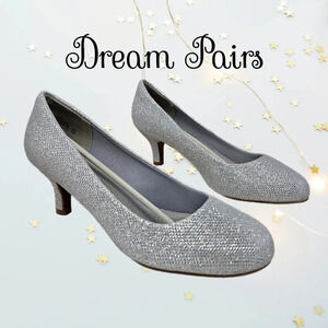Dream Pairs Womens Kitten Heel Pumps Sz 6.5 Silver Sparkle Formal Wear Wedding